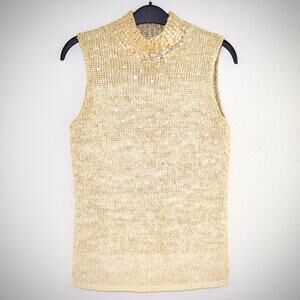 Carlisle Gold Mock Neck Sleeveless Sweater S Cotton Blend Sequins Knit Ombre
